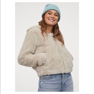 Soft hooded faux fur jacket
